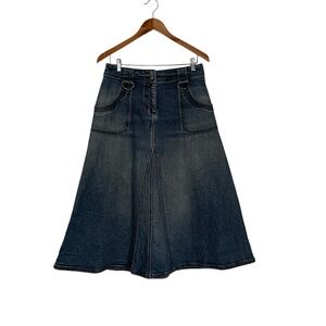90’s Motto Medium Dark Wash Denim Midi Maxi Skirt D-Ring Hardware Size 8